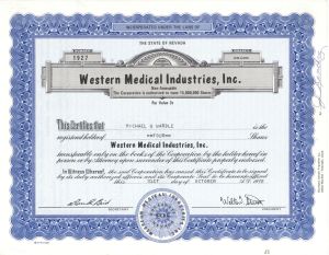 Western Medical Industries, Inc. - 1972 - 1975 Medical and Pharmaceutical Stock Certificate