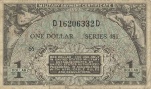 1 Dollar Military Payment Certificate - Series 481 - MPC Currency