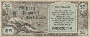 Military Payment Certificate - Series 481- 5 Dollars