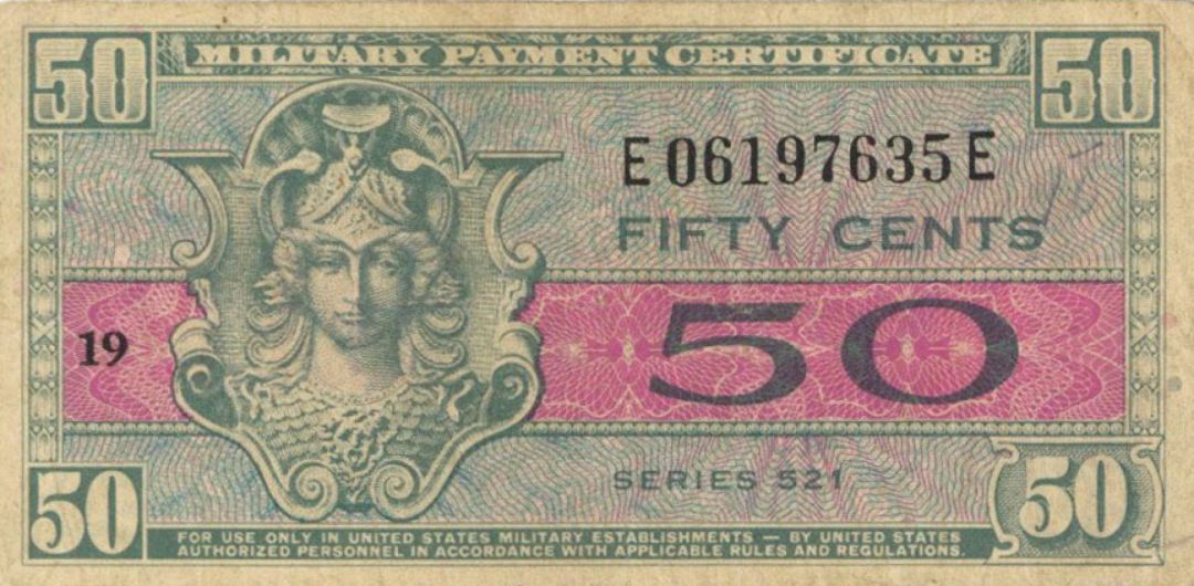 50 Cent Military Payment Certificate - Series 521 - MPC Currency