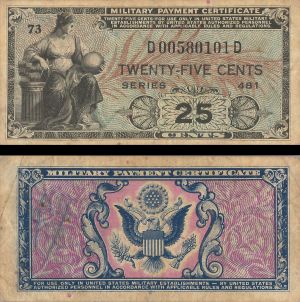 25 Cents Military Payment Certificate - Series 481 - MPC Currency