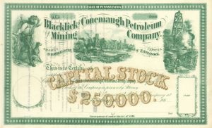 Blacklick and Conemaugh Petroleum and Mining - circa 1860's Pennsylvania Mining and Oil Stock Certificate