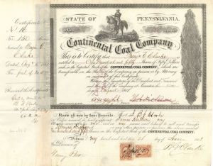 Continental Coal Co. - 1861-1864 dated Stock Certificate