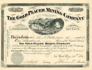 Gold Placer Mining Co. - Stock Certificate (Uncanceled)