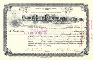 Nevada Hills Extension Mining Co. - 1908 Nevada and Wyoming Mining Stock Certificate - Mines Located at Fairview Mining District, Nevada