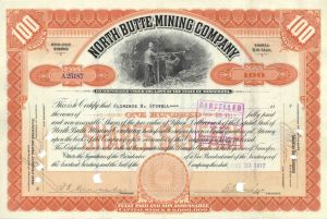 North Butte Mining - Montana Mining Stock Certificate