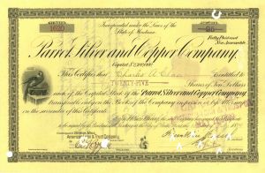 Parrot Silver and Copper Co. - Parrot with Ingot Vignette - 1898-1906 dated Montana Mining Stock Certificate