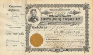 Puritan Mining Company, Ltd .- Stock Certificate