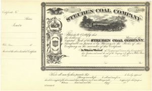 Steuben Coal Co. - 1850's Pennsylvania Coal Mining Stock Certificate - Unissued