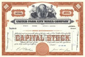 United Park City Mines Co. - 1960's dated Utah Mining Stock Certificate - Very Historic
