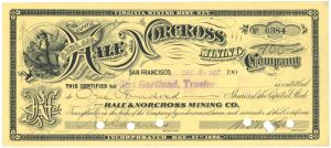 Hale and Norcross Mining Co. - 1907-09 dated Mining Stock Certificate - James G. Fair was Involved with this Mine