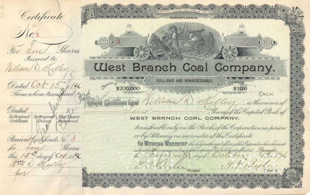 West Branch Coal Co. - Stock Certificate