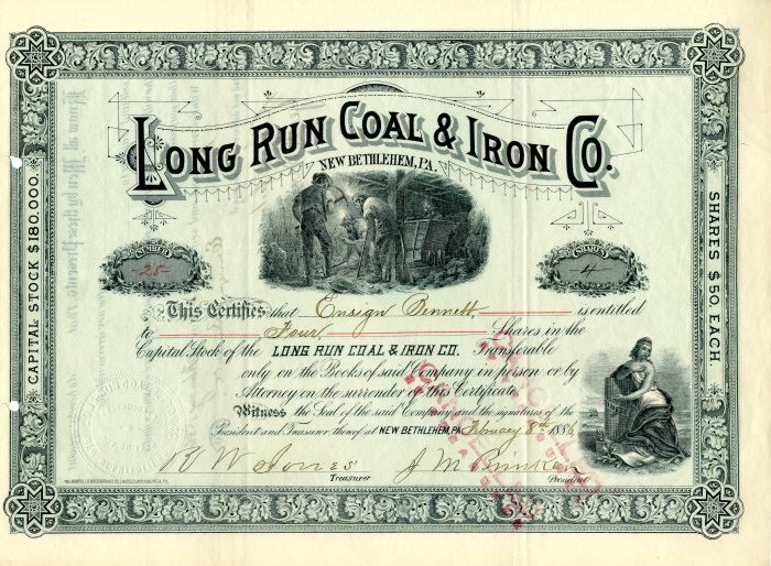 Long Run Coal and Iron Co. - Stock Certificate