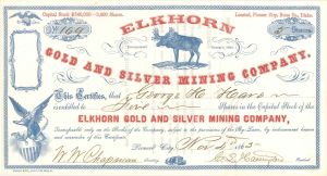 Elkhorn Gold and Silver Mining Co. - 1863 dated Stock Certificate