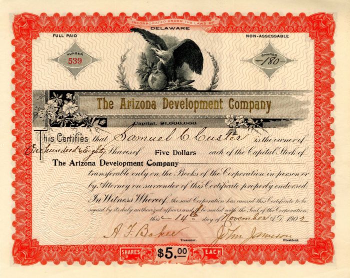 Arizona Development Co. - Stock Certificate