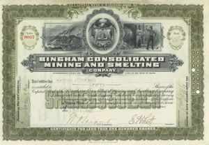 Bingham Consolidated Mining and Smelting Co. - Stock Certificate
