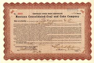 Montana Consolidated Coal and Coke Co. - Stock Certificate