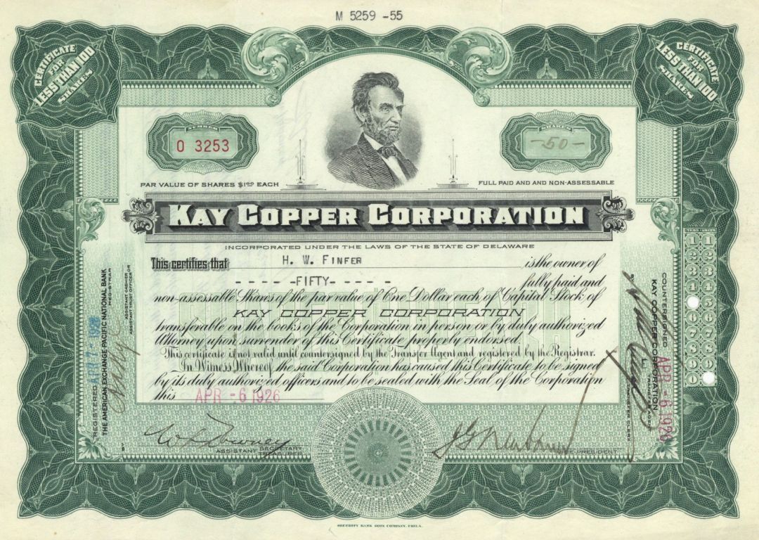 Kay Copper Corporation - Stock Certificate