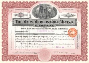 Mary Murphy Gold Mining Co. - dated 1909 Colorado Mining Stock Certificate - Great History!