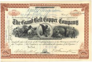 Grand Belt Copper Co. - Triple Vignette Mining Stock Certificate of New York