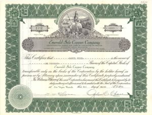 Emerald Isle Copper Co. - 1940-1943 dated Stock Certificate