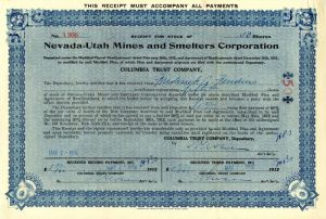 Nevada-Utah Mines and Smelters Corp. - 1912 dated Mining Stock Certificate