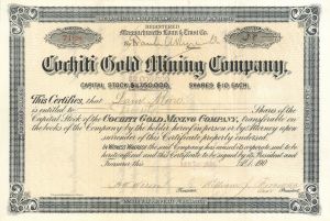 Cochiti Gold Mining Co. - Stock Certificate