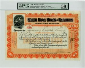 South Utah Mines and Smelters - Stock Certificate