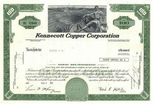 Kennecott Copper Corporation - 1960's-70's dated Utah Mining Stock Certificate