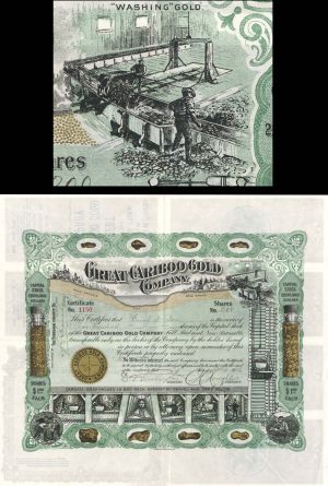 Great Cariboo Gold Co. - 1906-1917 dated South Dakota Gold Mining Stock Certificate - Fantastic Artwork