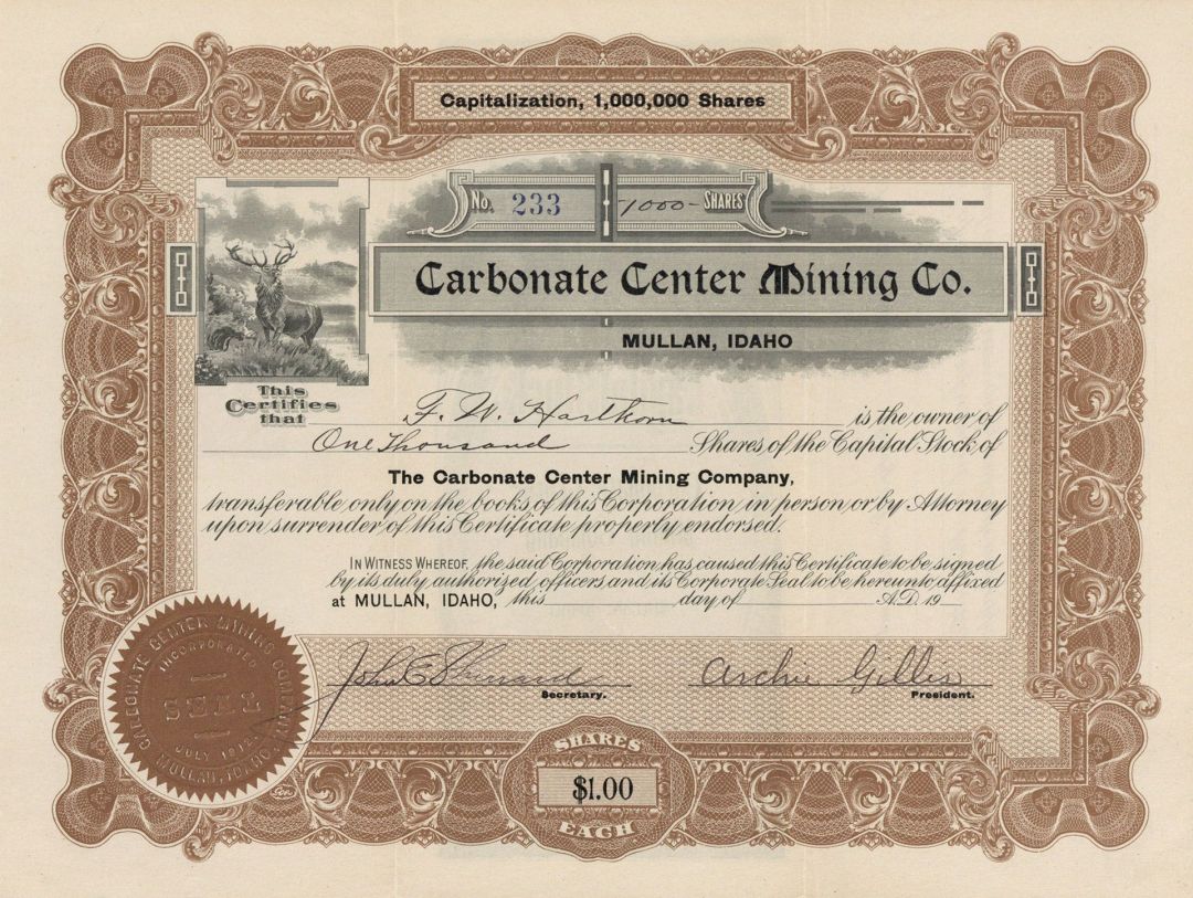 Carbonate Center Mining Co. - Stock Certificate