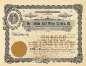 Treasure Vault Mining Co., Ltd. - Stock Certificate