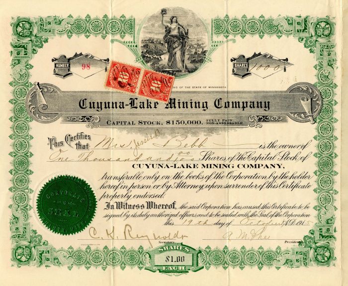 Cuyuna-Lake Mining Co. - Stock Certificate