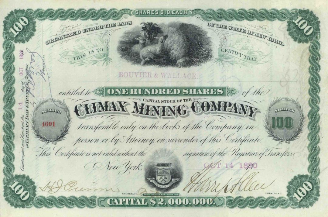 Climax Mining Co. - Colorado Mining Stock Certificate - Infamous Climax Mine