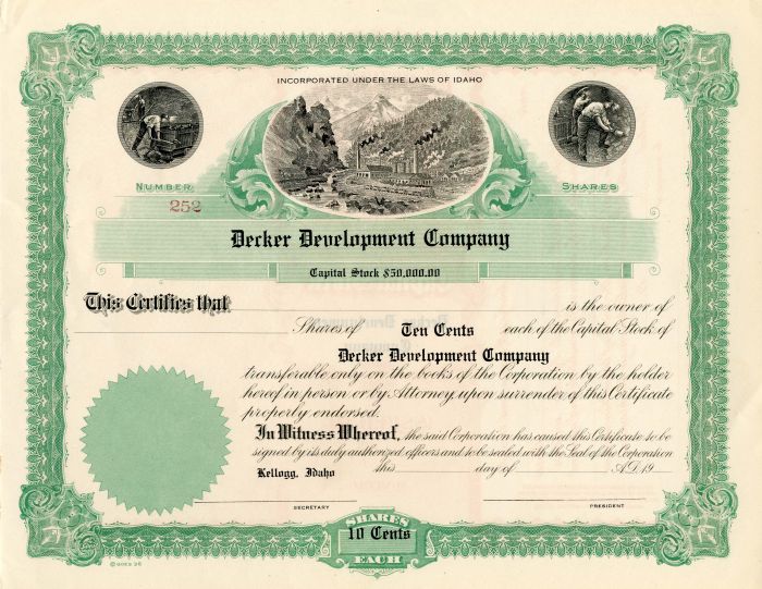 Decker Development Co. - Stock Certificate