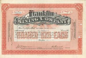 Franklin Mining Co. - 1917 dated Michigan Mining Stock Certificate