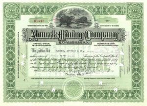 Ahmeek Mining Co. of Michigan - Beaver Vignette Stock Certificate