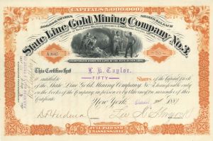State Line Gold Mining Co. No. 3 - 1881 dated Stock Certificate