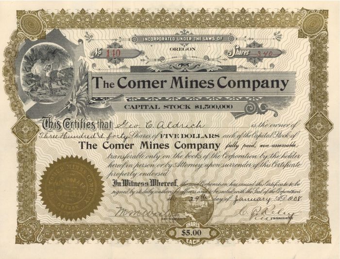 Comer Mines Co. - Stock Certificate