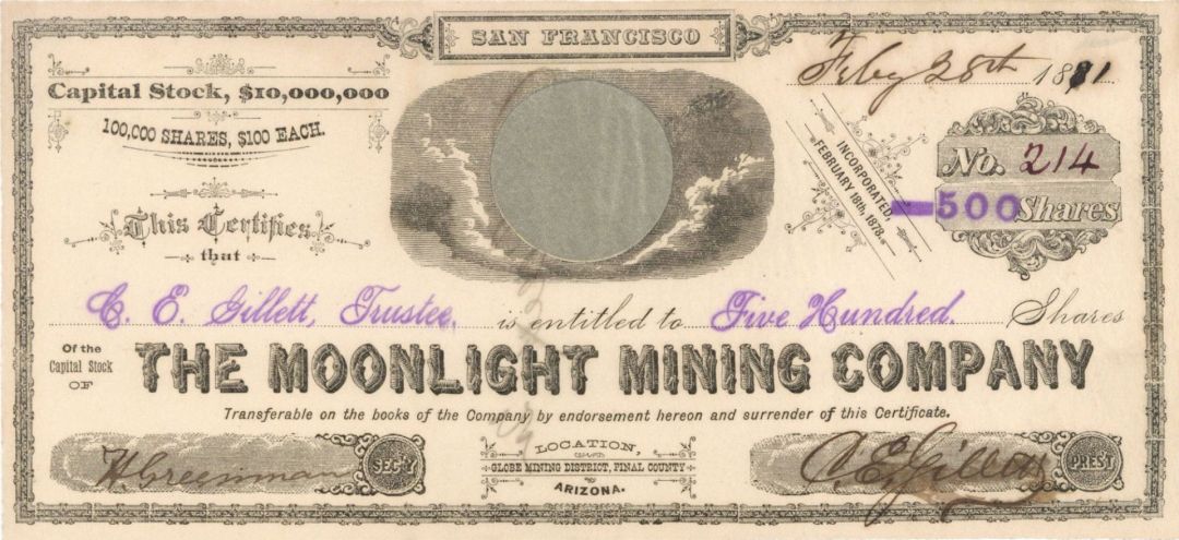 Moonlight Mining Co. - Stock Certificate