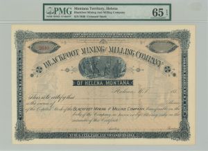 Blackfoot Mining and Milling Co. - Graded by PMG 65 EPQ Gem Uncirculated - 1880's dated Mining Stock Certificate