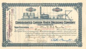 Consolidated Carson River Dredging Co. - Stock Certificate