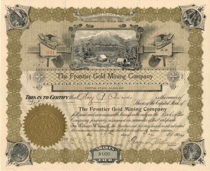 Frontier Gold Mining Co. - Stock Certificate