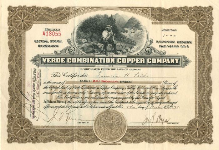 Verde Combination Copper Co. - Stock Certificate