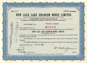 New Jack Lake Uranium Mines Limited - Stock Certificate