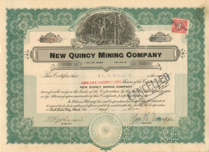 New Quincy Mining Co. - Stock Certificate