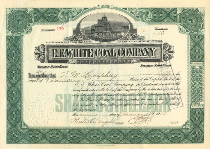 E.E. White Coal Co. - Stock Certificate