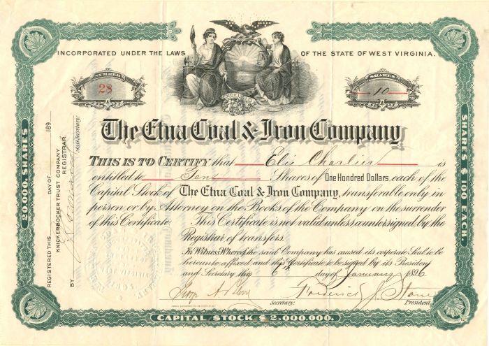 Etna Coal and Iron Co. - Stock Certificate