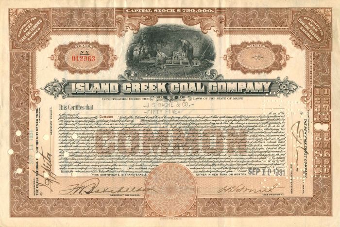 Island Creek Coal Co. - Stock Certificate