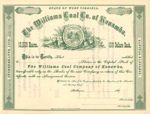 Williams Coal Co. of Kanawha - Stock Certificate